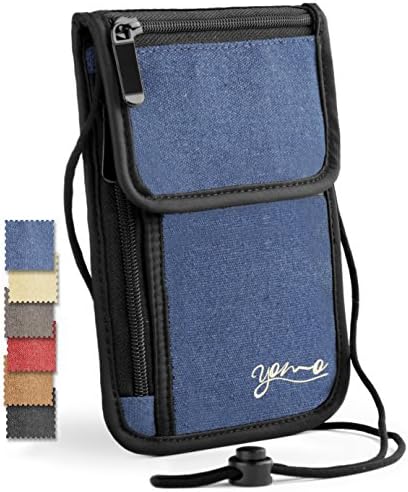 Passport Holder- by YOMO. RFID Safe. The Classic Neck Travel Wallet. (Blue-Deluxe)