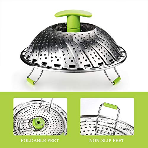Vegetable Steamer Basket Stainless Steel Food Steamer Veggie Steamer Insert with Extendable Handle, Cooking Steamer Expandable to Fit Various Size Pot (7" to 11")