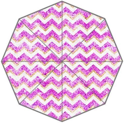 Custom Auto Foldable Umbrella Chevron Pattern Girly Gold Purple Pink Glitter 3D Printed Design
