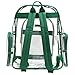 MGgear 17 Inch Clear PVC Backpack with Green Trim and 5 Zipper Compartments, Transparent School Bookbag for Boys Girls, Travel or Work Bag for Men Women
