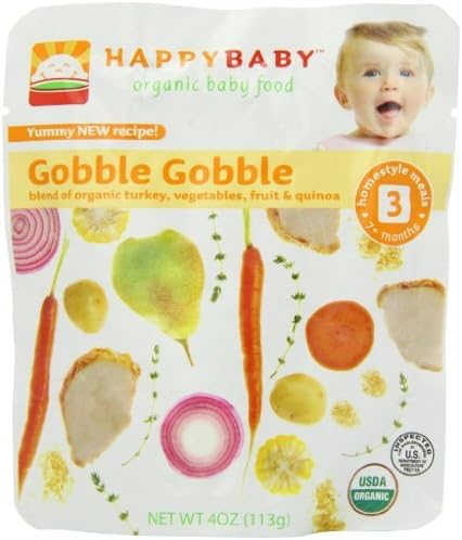 Baby / Child Happy Baby Organic Baby Food 3 Yummy Homestyle Meals 4 Ounce Pouches Pack Of 16 - Gobble Gobble Infant