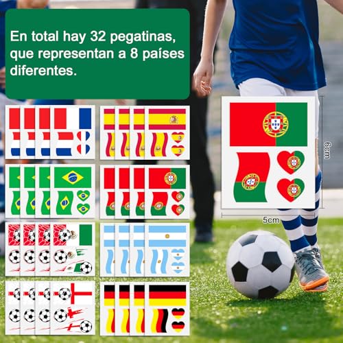 32PCS Tatuajes Temporales Mundial 2026, Pegatinas Mundial 2026 Decoration, Pegatinas Temporales Para Faciales, Ideales para El Eventos Deportivos de Fútbol y Celebraciones