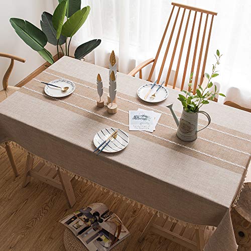 JZY Heavy Duty Cotton Linen Tablecloth for Rectangle Table Stitching Tassel Table Cloth for Dining Table Dust-Proof Table Cover for Tabletop Decoration (55"x120", S-Linen) - Thumbnail 5