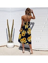 Doris Apparel - Vestido para mujer, diseño floral bohemio, con botones y bolsillos