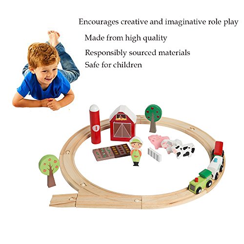 Wondertoys Wooden Train Set with Animal Accessories & Magnetic Carriages for Kids 24 Pieces
