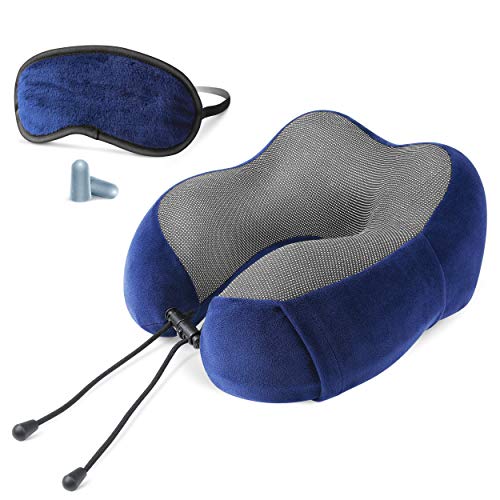 Cloudz Tech Memory Foam Travel Neck Pillow with Blackout Sleep Mask and