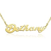 SuperJeweler Custom Name Necklace Personalized in Silver and Gold Tone, Custom Name Plate Pendant For Women Personalized Name Necklace All Name Necklaces Available, 18 Inch Chain (Gold, Bethany)