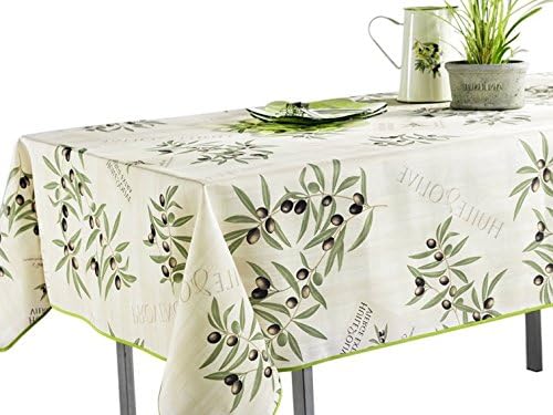 My Jolie Home 60 x 80-Inch Tablecloth White and Green Olive Branch, Stain Resistant, Washable, Liquid Spills Bead up, Seats 6 to 8 People (Other Size: 63-Inch Round, 60x95-Inch, 60x120-Inch)