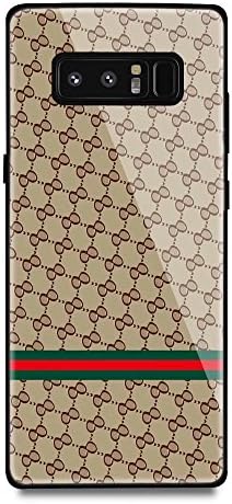 Note 8 Case, Weiduka 9H Tempering Glass Back Cover + TPU Frame Case,Smooth Tempered Glass Floral Painted Pattern Protective Cover for Samsung Galaxy Note 8 (Khaki Lattice)