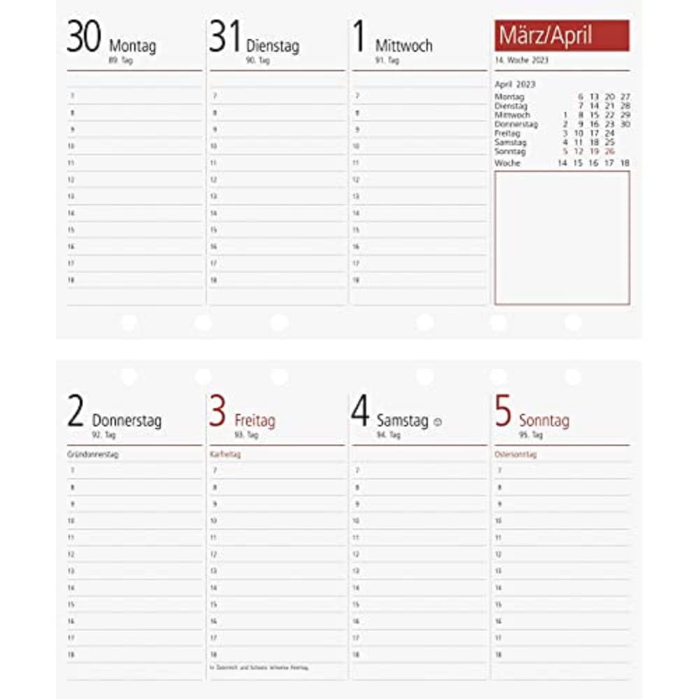 rido/idé Weekly Replacement Calendar Model TM 17/contacter 2023 Sheet Size 8.7 x 15.3 cm White