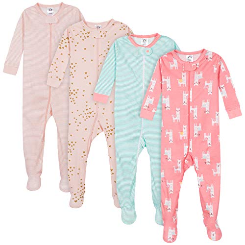 Gerber Baby Girls' 4-Pack Footed Pajamas, Love