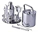 GSCW Bar Set with Ice Bucket - 10 Piece Stainless Steel Bartender Mixology Kit with Cocktail Shaker, Jigger, Strainer, Corkscrew, Bottle Opener, Tongs, Stirrer, Cheese Knife and Stand