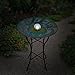 Teamson Home Handpainted Peacock Fusion Glass Solar Birdbath Bowl Feeder with LED Light for Outdoor Patio Garden Backyard Decking, 21 Inch Height, Blue/Green