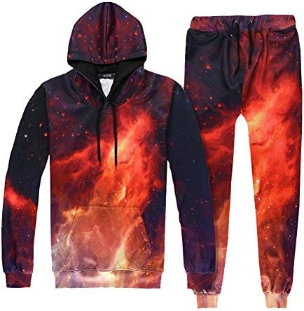 Ffox Men's 3D Stars Space Printed Hedging Hoodies Sweatshirts Sweatpants Set