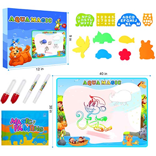 FREE TO FLY Extra Large AquaDoodle Water Drawing Magic Mat 2019 Updated Color Painting Doodle Board Aqua Doodle Magic Mat with No Mess, Educational Kid Toys Gift for Boys and Girls Age 3 4 5 6 7