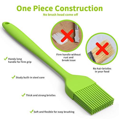 Basting Brush Silicone Heat Resistant BPA Free Pastry Brushes with Spatula for BBQ Grill Barbeque & Kitchen Baking Set -Meat/Cakes/Cookies/Butter/Desserts/Oil Brushes Soft Bristles Long Handle (6)