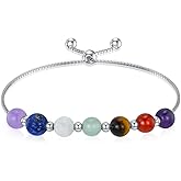 LWQQWL 7 Chakra Bracelet for Women 925 Sterling Silver Beads Chakra Bracelet 6mm Healing Stone Jewelry Gifts