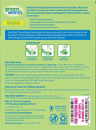 Green Works Compostable Cleaning Wipes, Biodegradable Cleaning Wipes - Original Fresh, 30 Count Each (Pack of 3)