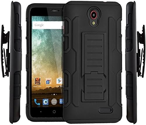 ZTE Grand X3 Case, ZTE Wrap 7 Case, Kaesar [Heavy Duty] Black Dual Layer Armor Holster With Belt Clip Defender Full Body Protective Hybrid Armor Case for ZTE Grand X3 - Black