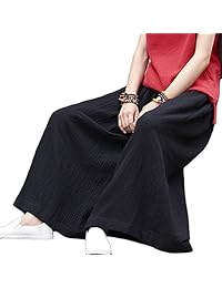 Asher Fashion dama Cintura Elástica Loose Fit Amplia Pierna Pantalones con bolsillos