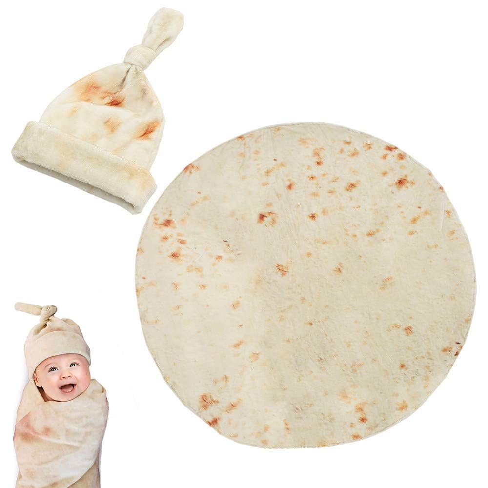 Nicoone Baby Swaddle Blanket,Tortilla Swaddle Blanket with Hat,Soft Flannel Burritos Wrap Blanket,Baby Wrap for Baby Boys and Girls