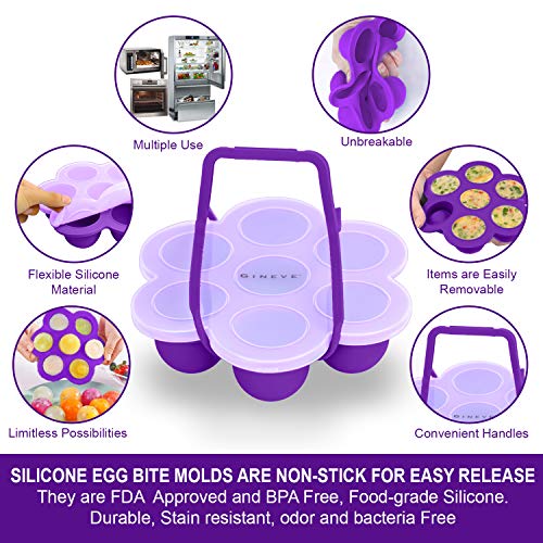 GINEVE 12-Piece Purple Pressure Cooker Accessories | Fits Instapot 6 qt & Insta pot 8 qt | Steamer Basket, Silicone Egg Bites Mold, Springform Pan, Silicone Gloves, FREE eBooK & Cooking Time Tables