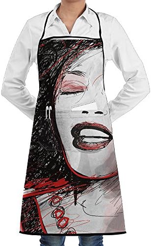 Grill Aprons Kitchen Chef Bib - SarahKen African American Girl Singing With Saxophone Player Popular Sound Professional For BBQ Baking Cooking For Men Women Pockets
