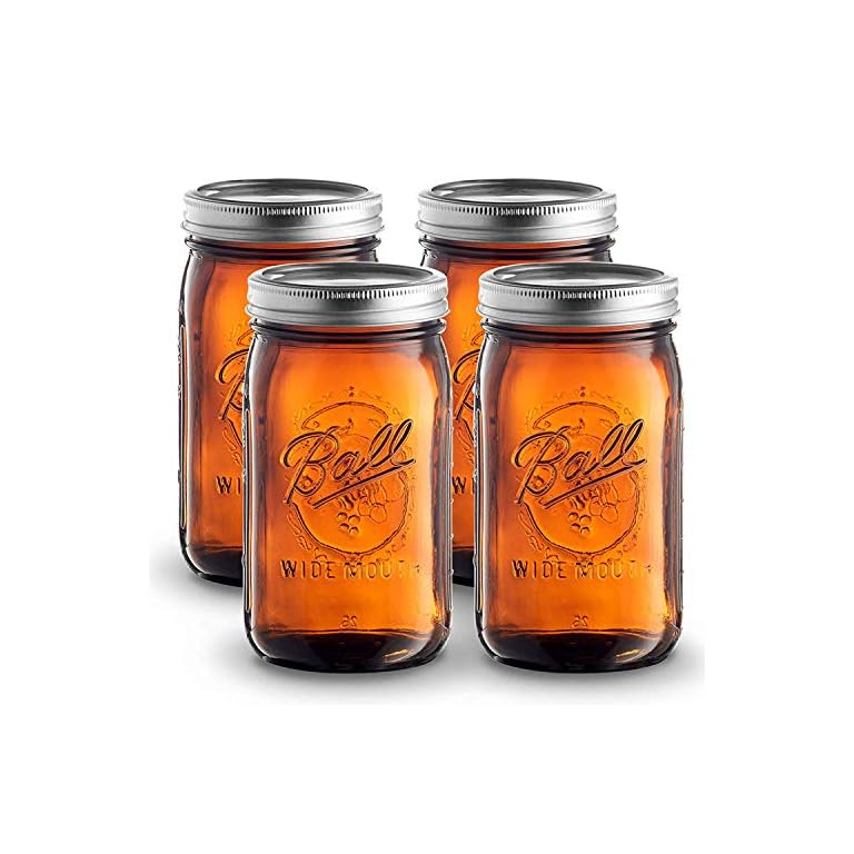 Ball Amber Glass Wide Mouth Mason Jars (32 Oz/ Quart ) 4 Pack. With