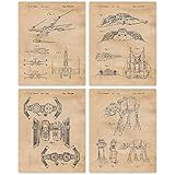 Vintage Star Wars Patent Poster Prints, Set of 4 Photos (8x10) Unframed, Great Wall Art Decor Gifts Under 20 for Home, Office, Studio, Garage, Man Cave, Shop, Student, Teacher, Comic-Con & Movies Fan