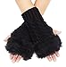 Bienvenu Knit Fingerless Gloves for Women, Cold Weather Arm Warmers with Faux Fur, Winter Warm Thumb Hole Fingerless Mittens