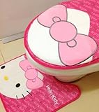Speaking Life 3 Pcs Hello Kitty Cartoon Plush Toilet Seat Cover and Rug Set --- Contour Rug, Seat Cover, Lid Cover (pink letters) by Speaking Life
