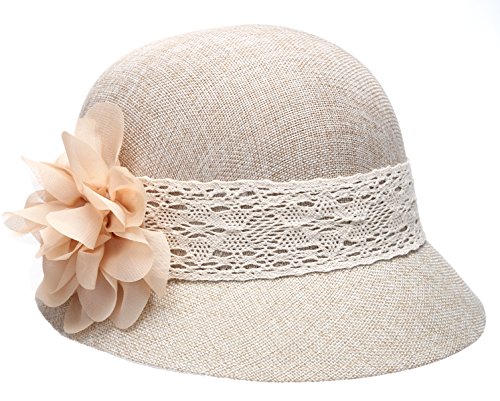 EPOCH Women’s Gatsby Linen Cloche Hat with Lace Band and Flower