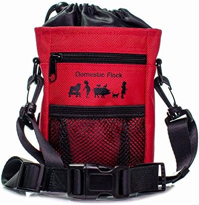 Treat Pouch with Bonus Waste Bags, Dog Treat Bag by Domestic Flock โ Poop Bag Dispenser, Adjustable Shoulder Strap, 2 Zipper Pockets, Drawstring Pouch โ Toy Holder
