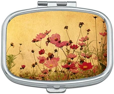 Vintage Old Flower Custom Rectangle Silver Pill Box Pocket Medicine Tablet Holder Organizer Pill Decorator Case Purse