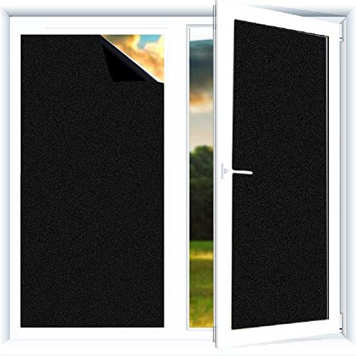 Yzakka Blackout Window Film, Static Cling Window Tint Privacy for Glass Matte Light Block Heat Control Night Shift for Home Bedroom Warehouse 17.7in by 13.1ft Black