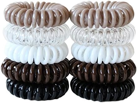 TwistyTails Spiral Hair Ties | Coil Plastic Ponytail Holder | 10 pack Neutral Colors | All Hair Types