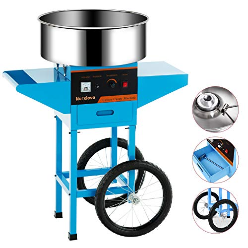 Nurxiovo Commercial Cotton Candy Machine Electric 20Inch Candy Floss Maker with Cart Stainless Steel with Big Drawer for Various Parties,Blue