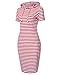 MISSKY Women's Short Sleeve Pullover Stripe Keen Length Slim Hoodie Dresses with Kangaroo Pocket for Sport Causal for Spring Summer Autumn, Red White, Medium