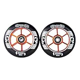 GRAVITI One Pair 100mm Pro Stunt Scooter Wheels with ABEC-9 Bearings CNC Metal Core (2pcs) (Orange)