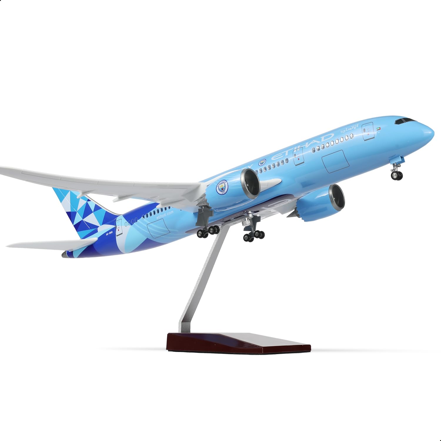 QIYUMOKE 1/130 Etihad 787 aircraft model with stand (43 cm long) for Boeing 787, resin aircraft model for adults, souvenir gift for aviation enthusiasts, decoration for home or office