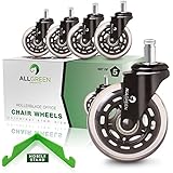 Rollerblade Office Chair Caster Wheels Replacement Set of 5 Heavy Duty Easy installation and Universal Fit + FREE Mobile Stand and eBook - Silky Smooth Rolling Style Swivel by All-Green