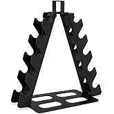5-Tier Dumbbell Organizer Rack, Alloy Steel Stand with Handle, Black | Five-level vertical storage keeps dumbbells organized while the compact frame saves floor space in home workout areas.