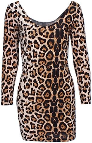 Classic Leopard Patter Print Midi Bodycon Dress(Leopard,M)