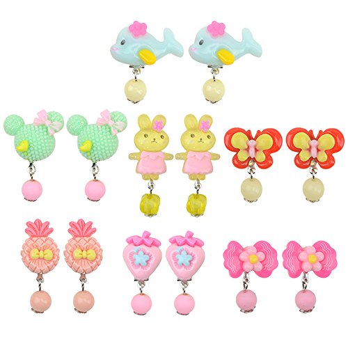 Baby Kids Little Girl Play Clip-on Earrings,Pretend Play Dress Up Accessories Toy Jewelry Clip-on Earrings (Cartoon Style)