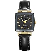 Jessica Simpson Diamond Collection Women's Square Dial Watch, Leather Strap, Classic Quartz Movement, Elegant Dress Watch