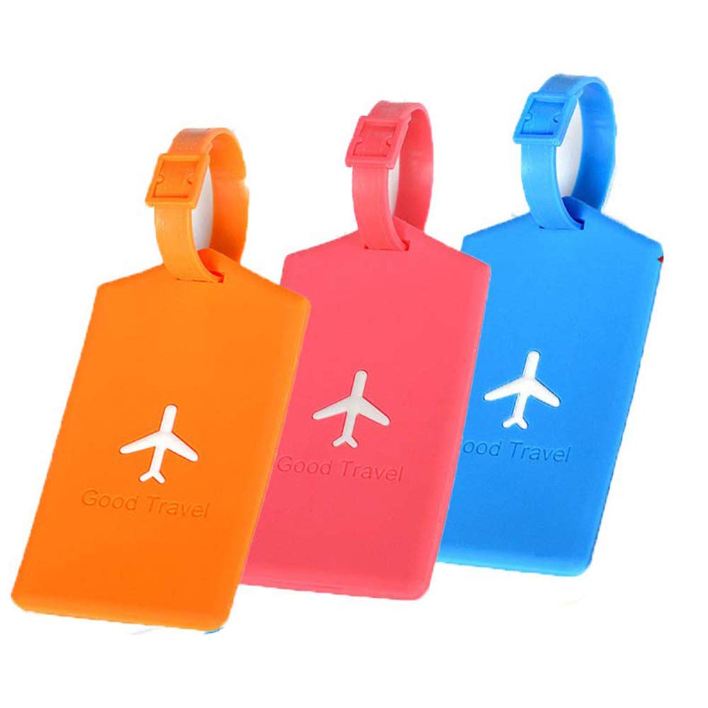 Luggage Tags, Shineus Luggage Labels Silicone Airplane Luggage Tag Loops Holders Labels for Baggage Travel Suitcase -Best for Preventing Loss of Bags and Suitcases(3 Pack)