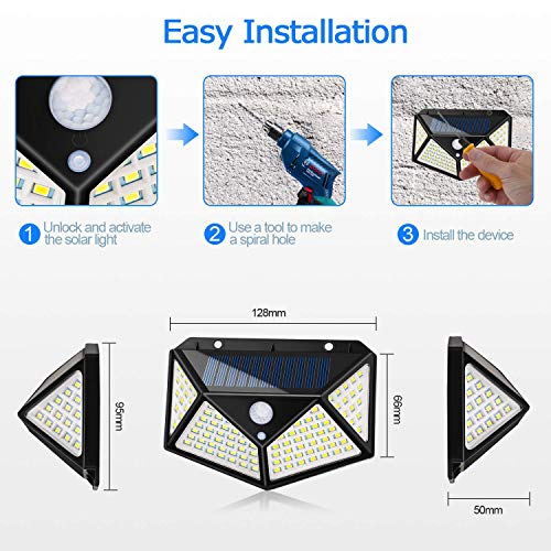 Solar Lights Outdoor 100 LEDs Solar Motion Sensor Light Outdoor 1000 Lumens Waterproof Security Wall Night Light with 3 Modes 270° Wide Angle for Garden, Patio Yard, Deck Garage, Fence, Porch - 2 Pack