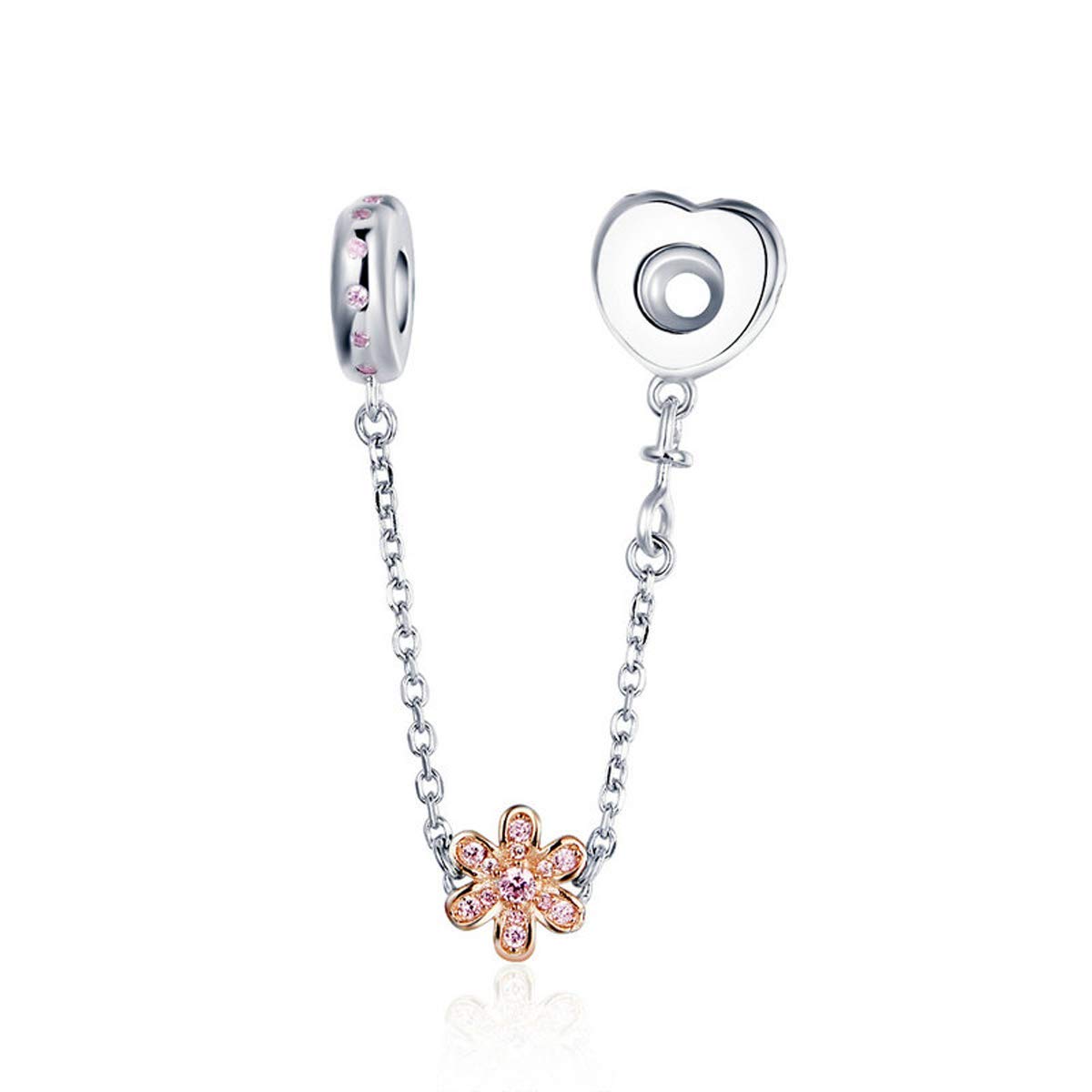 925 Sterling Silver Beads Safety Chain Stopper Charms For Pandora Women's European Style Snake Chain Bracelet Jewelry (Flower Charms)