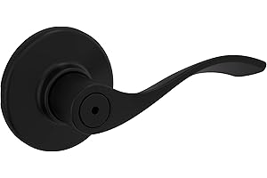 Kwikset Balboa Interior Privacy Door Handle with Lock, Door Lever For Bathroom and Bedroom, Matte Black Reversible Keyless Turn Lock