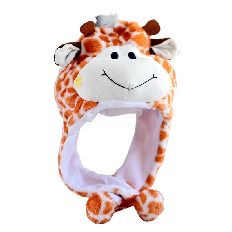 Kids Animal Costume Hat with Earflaps Funny Plush Animal Headgear Cute Winter Hat (Giraffe)